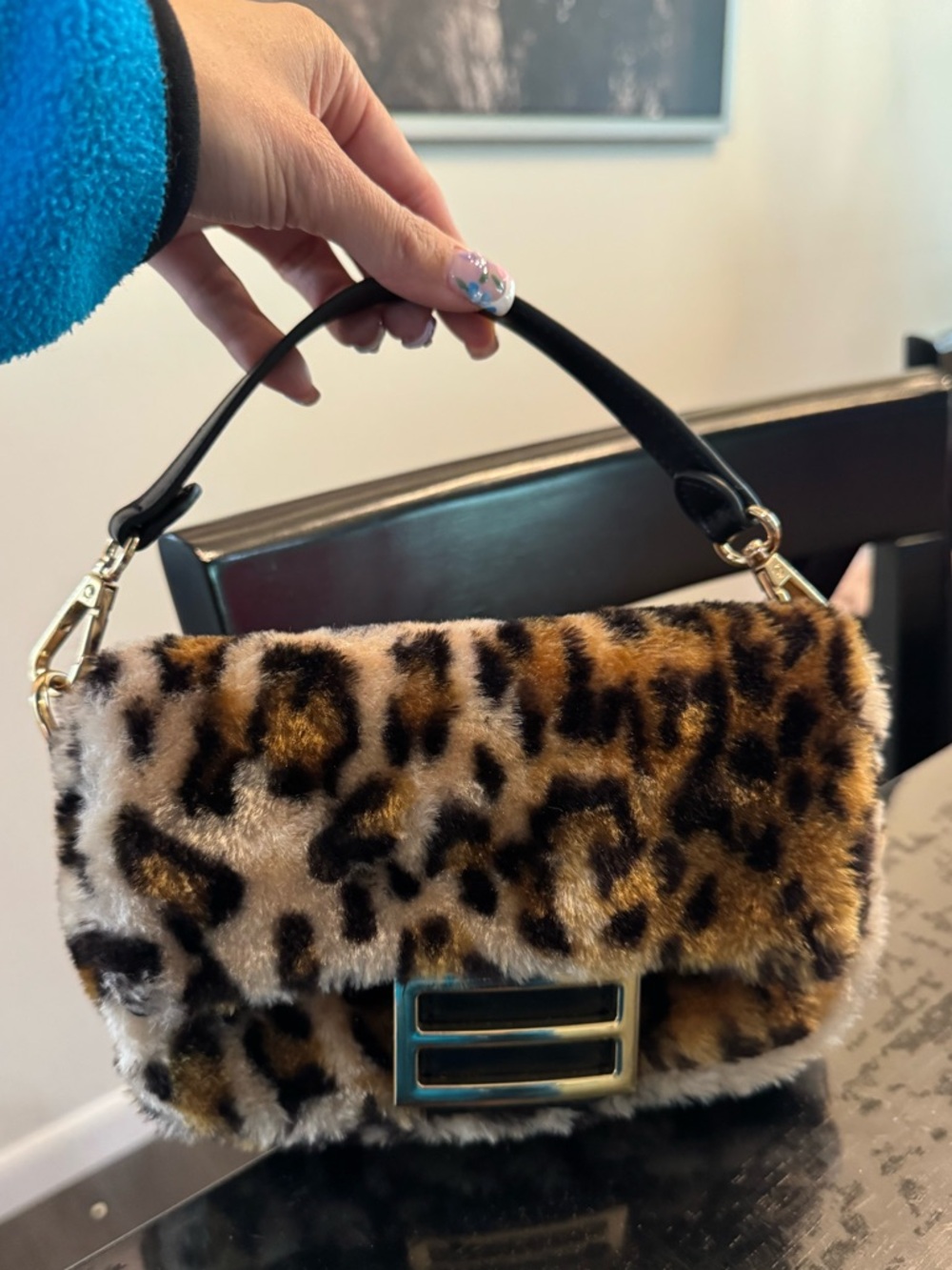 Windsor Leopard Faux Fur Shoulder Bag - Brown & Black